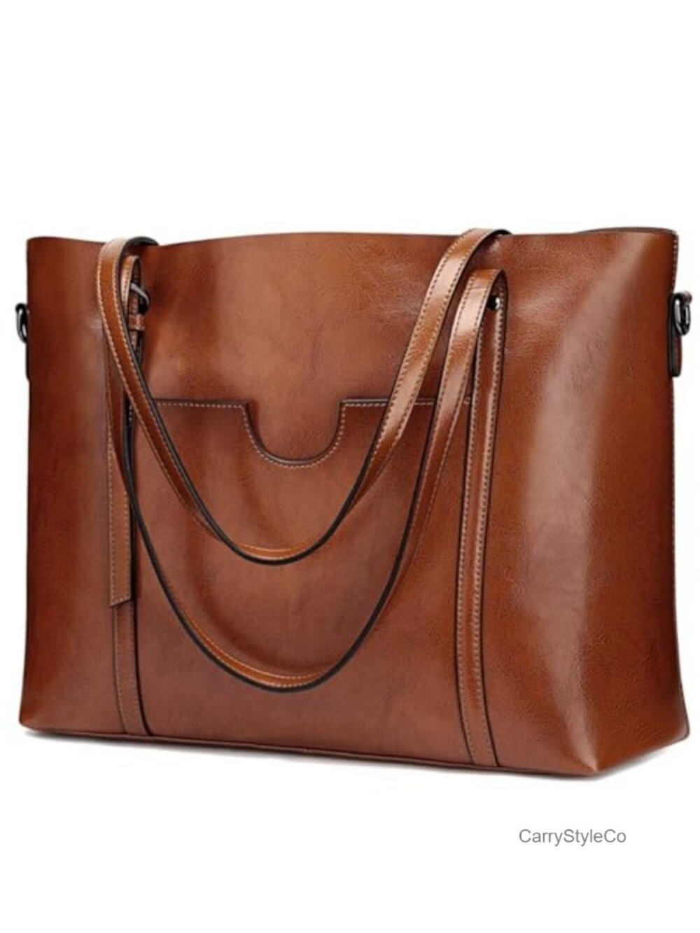 Genuine Leather Tote Satchel Work Shoulder Bag with Detachable Strap